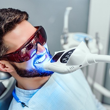 A man receiving a teeth whitening procedure