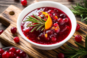 An aesthetically pleasing bowl of cranberry sauce